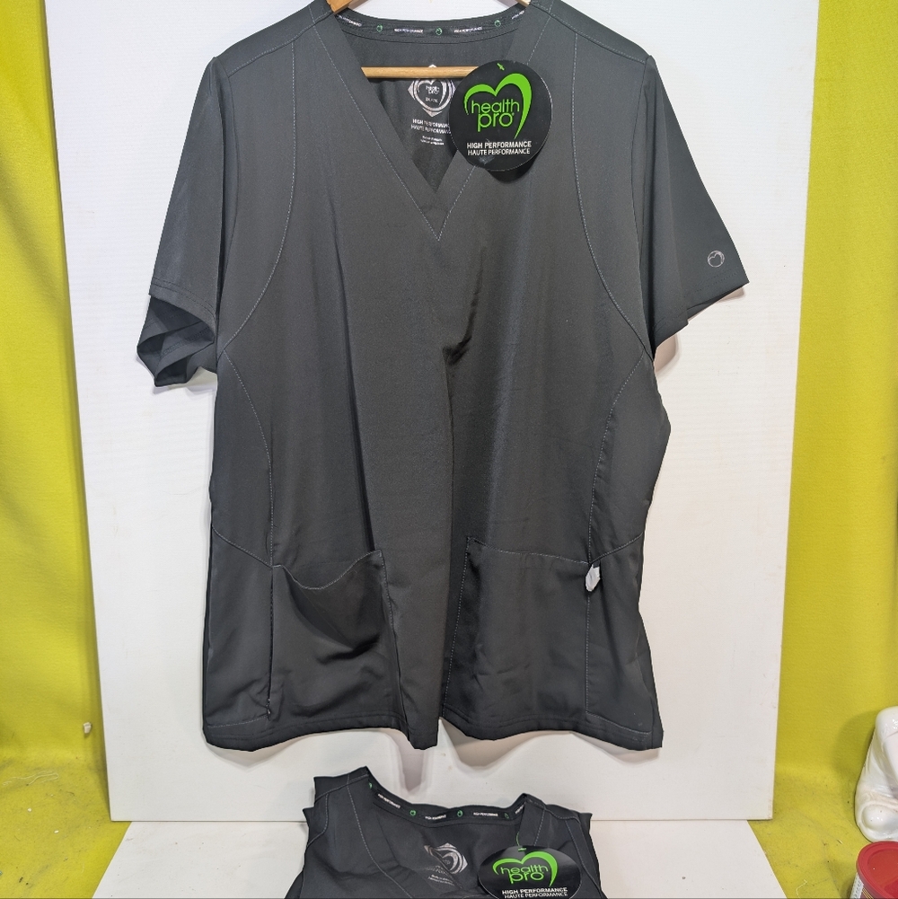2 x Health Pro High Performance Black V-Neck Scrub Tops 2XL Brand New MSRP $39/e